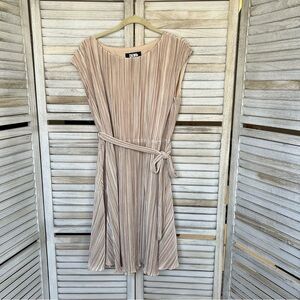 DKNY Tan Pleated Midi Dress